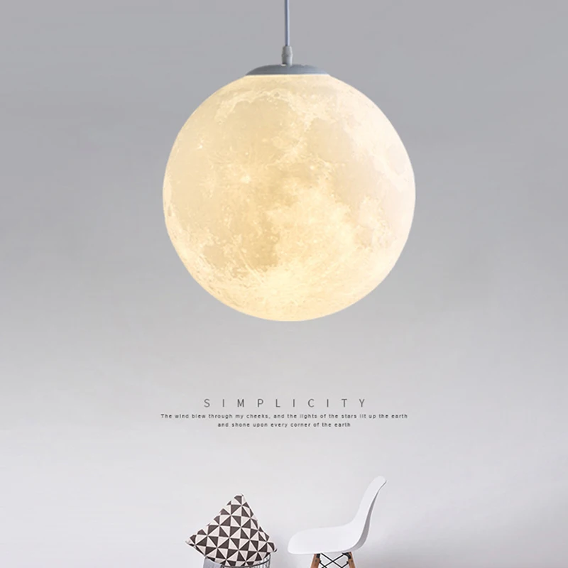 Modern Creative Moon Pendant Lights 3D Print Art Atmosphere Drop Light AC110-220V  Hanging Lamp Children Bedroom Home Indoor