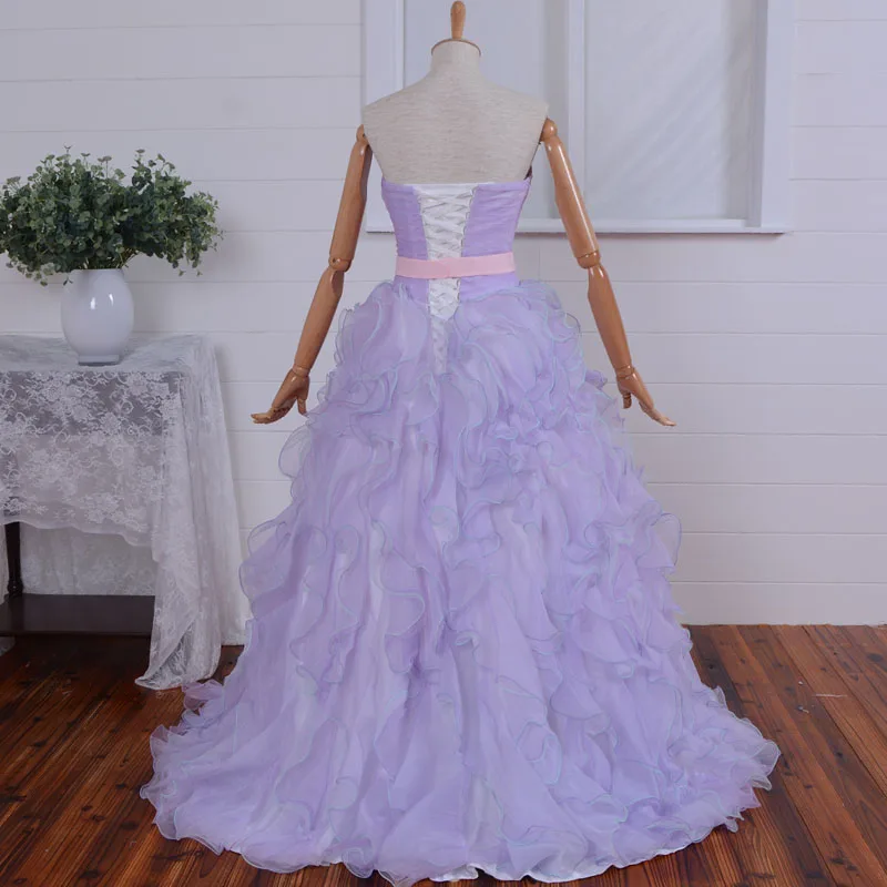 Ballkleid Debütantin Mädchen Kleid licht lila Organza rüschen Sweetheart Perlen Quinceanera kleider 2015 Vestido De Festa bogen