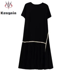 Summer 2025 plus Size 4XL Women's Tunic Dress O-Neck Loose Fit Black Patchwork T-Shirt Dress for Ladies Female Robe Dress