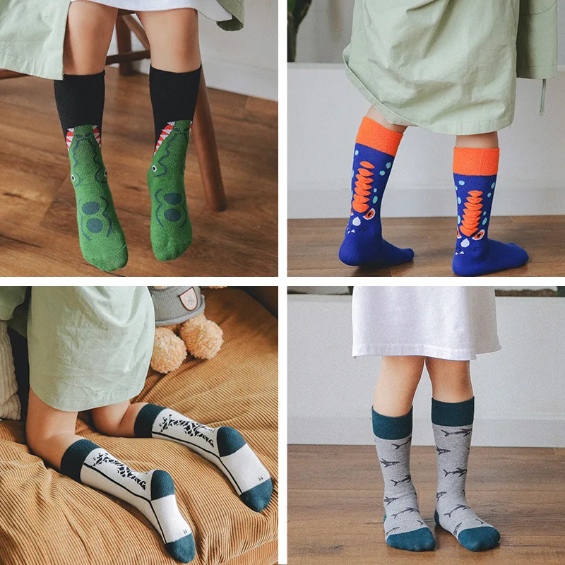 Children Cotton Socks Cartoon Animal Crocodile Dinosaur Embroidery Print Socks Boys Girls Kids Funny Colorful Footwear Fashion image 3