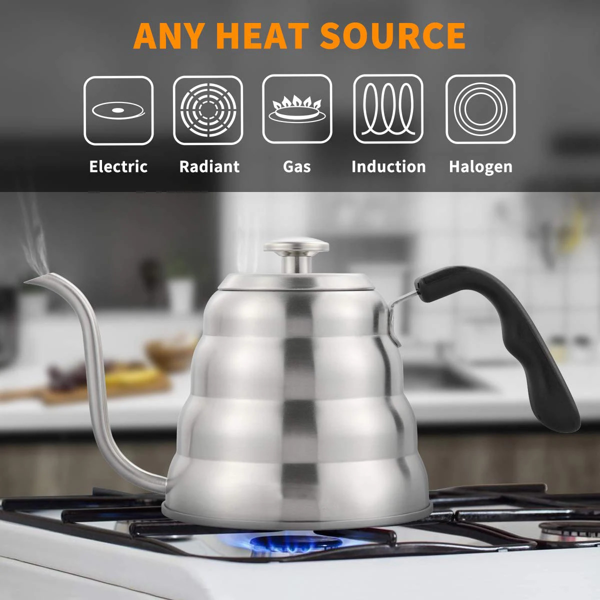 Pour Over Coffee Kettle with Thermometer Premium 304 Stainless Steel Gooseneck Tea Kettle Works on Stove and Any Heat Source