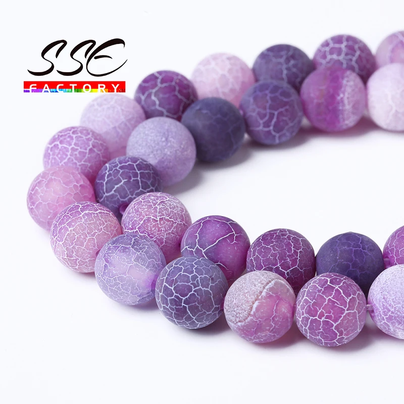 Natural Stone Beads Frost Purple Cracked Dream Fire Dragon Veins Agates Beads For Jewelry Making DIY Bracelet 15\