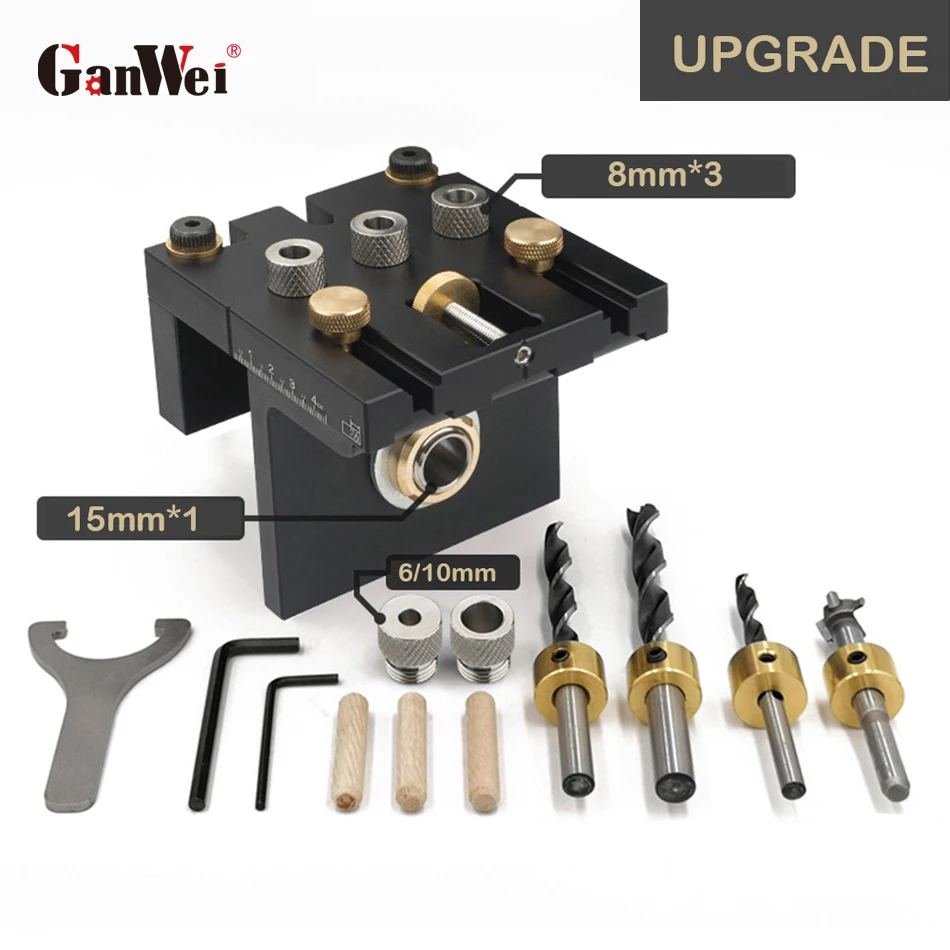 

GanWei Upgrade Adjustable Doweling Jig Woodworking Pocket Hole Jig With Drill Bit For Drilling Guide Locator Puncher Tools