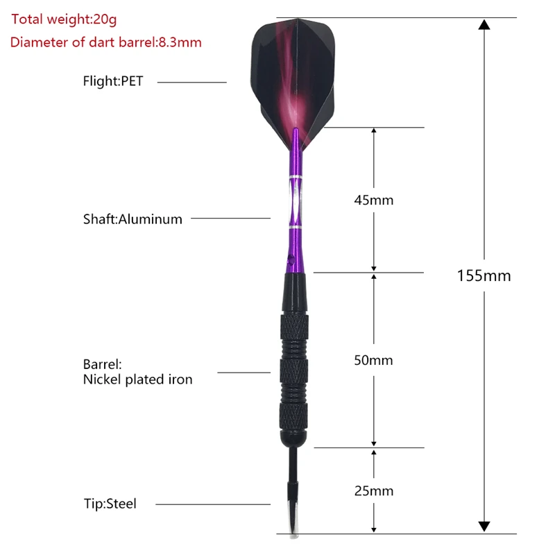 New Dart High-quality 3Pcs Steel Pointed Darts Indoor Throw Sports Professional 20g Darts Purple Aluminum Shafts Flight Dardos