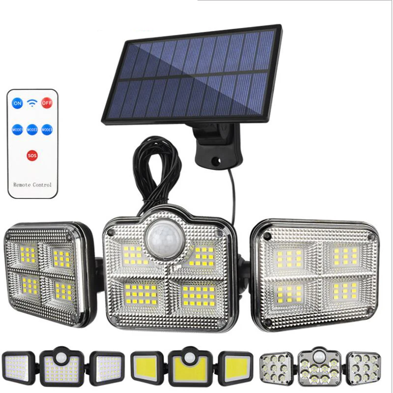 Lampe solaire d'extérieur à 138 ou 122led, conforme à la norme IP65, étanche, avec têtes réglables, 3 Modes de fonctionnement