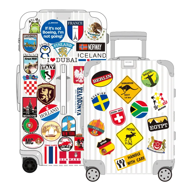 64 Pcs/Set National Flag Countries Stickers Waterproof PVC  Skateboard Pegatinas Fridge Laptop Luggage Journal Decorate for Kids