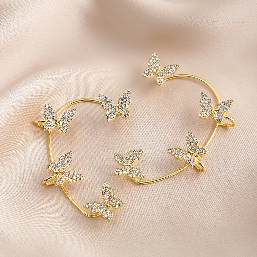 1 قطعة المرأة موضة تألق كريستال فراشة الأذن التفاف كليب وهمية اللولب ثقب الأذن الأصفاد أقراط دون ثقوب أقراط