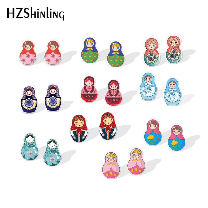 2019 New Cartoon Russian Doll Earring Russian Dolls Fashion Earring Art Plastic Earring Epoxy Stud Earing