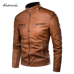 DIMUSI Men's Jacket Fashion Mens Vintage Leather Jackets Casual Men Faux Leather Motorcycle Jackets Biker Zipper Pockets Coats