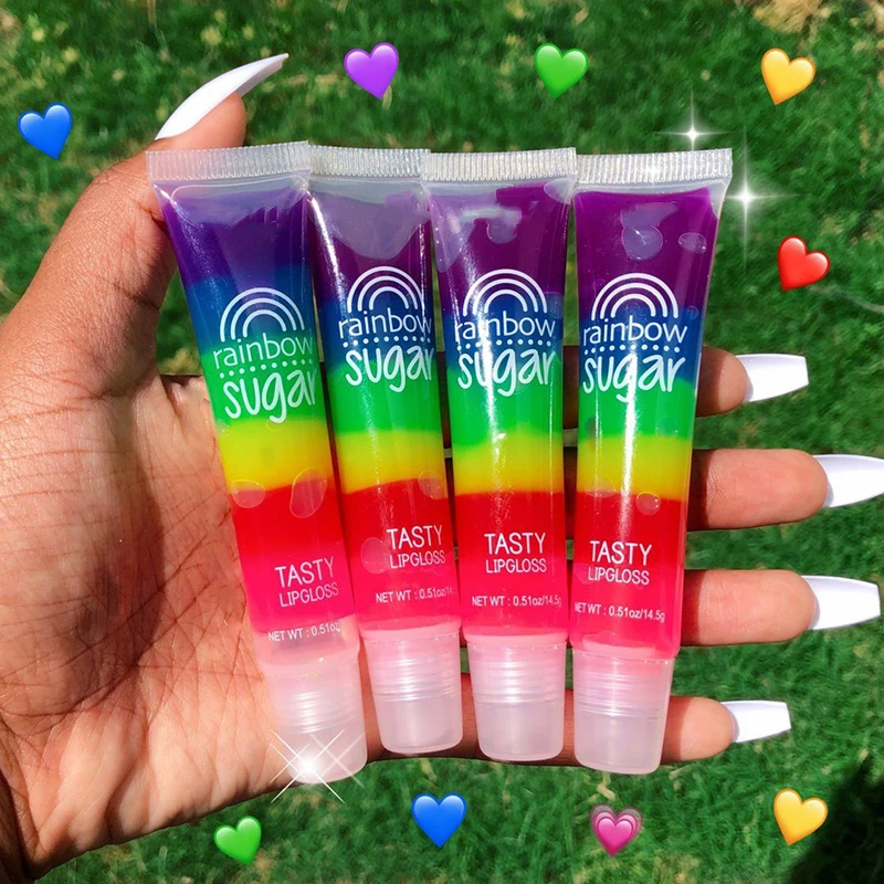 Rainbow Sugar Tasty Lip gloss Transparent Scented Lip Gloss Clear Fruit Lip Balm Liquid Lipstick Moisturizing Plumper Lip Oil