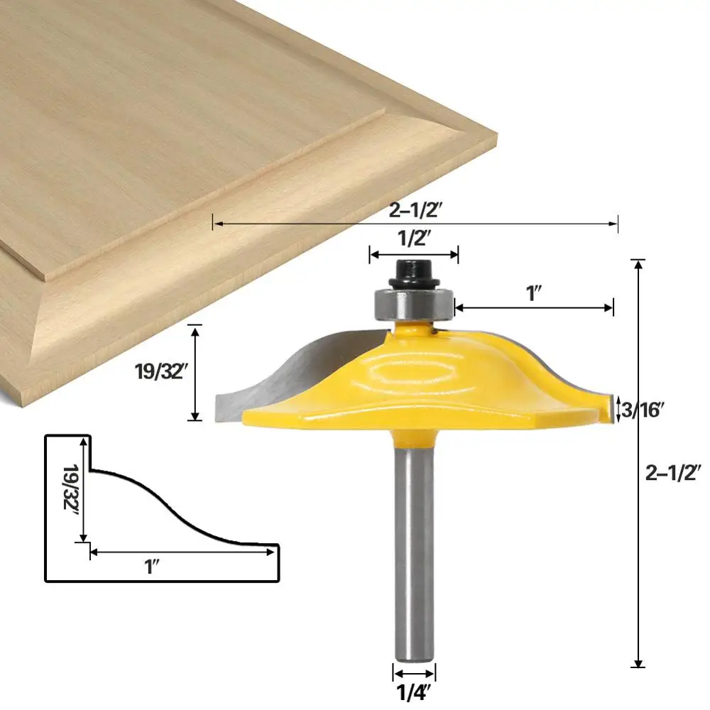 Lavie 1/4 "Schacht 3 Stuks Deurpaneel Kast Tenon Router Bit Kast Rail & Stile Set Paneel Raiser Ogee Hout Frees Mc01046