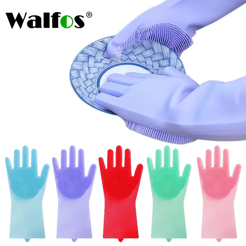 

WALFOS 1set Silicone Rubber Dish Washing Gloves Eco-Friendly Scrubber Cleaning For Multipurpose Kitchen Bed Bathroom Hair Care