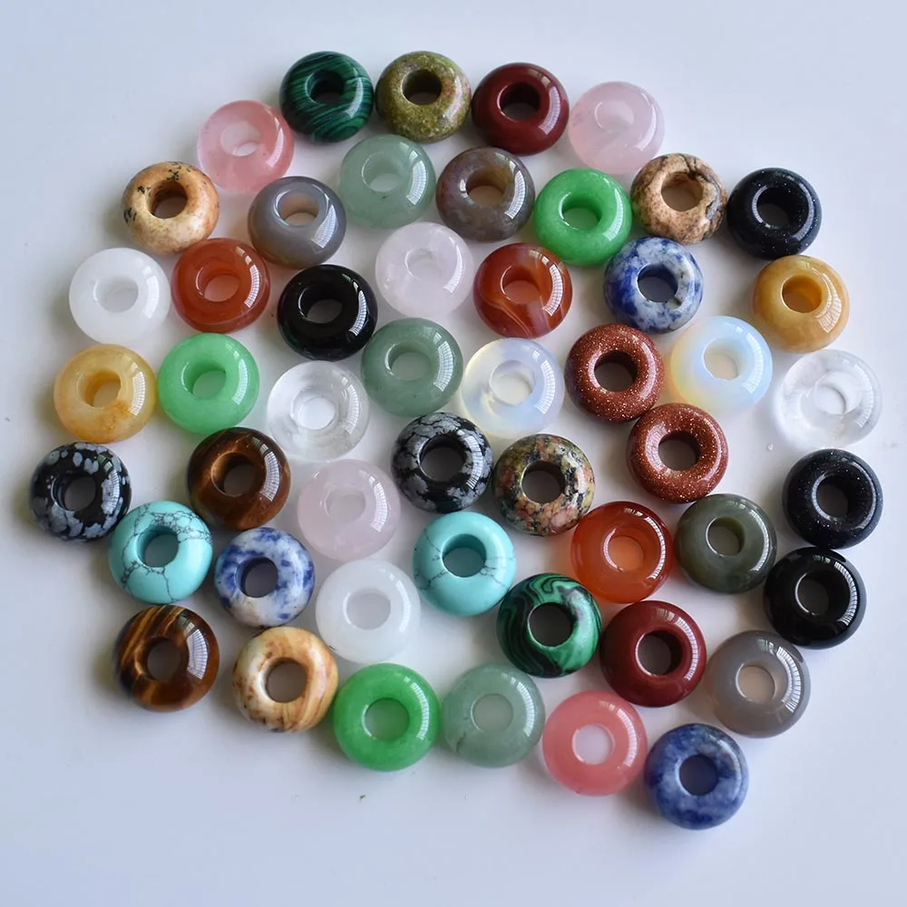 2020 Modische, hochwertige Natursteinperlen in runder Form mit großem Loch für Armbandanhänger, 50 Stück/Los, Großhandel, kostenloser Versand – Detail 2