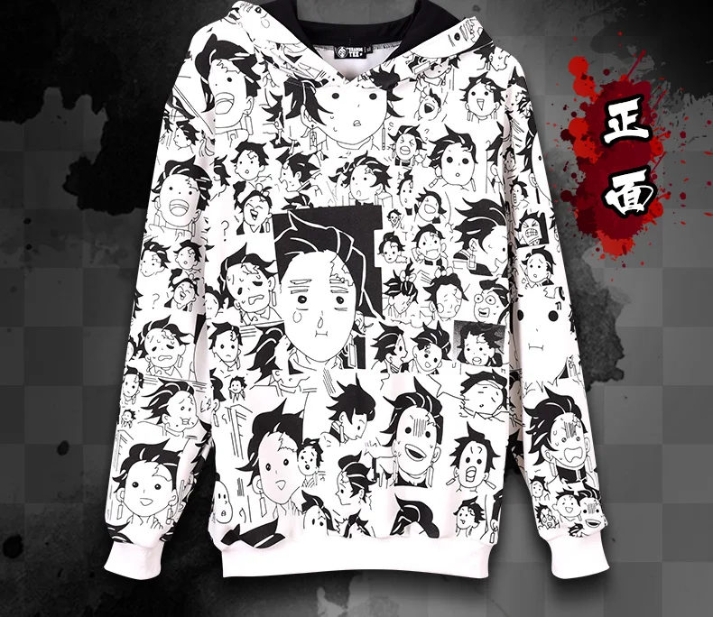 Slayer Anime Demon Hoodie Kimetsu no Yaiba Print Sweatshirt Kamado Tanjirou Expression Cotton Fleece Coat For Men And Women