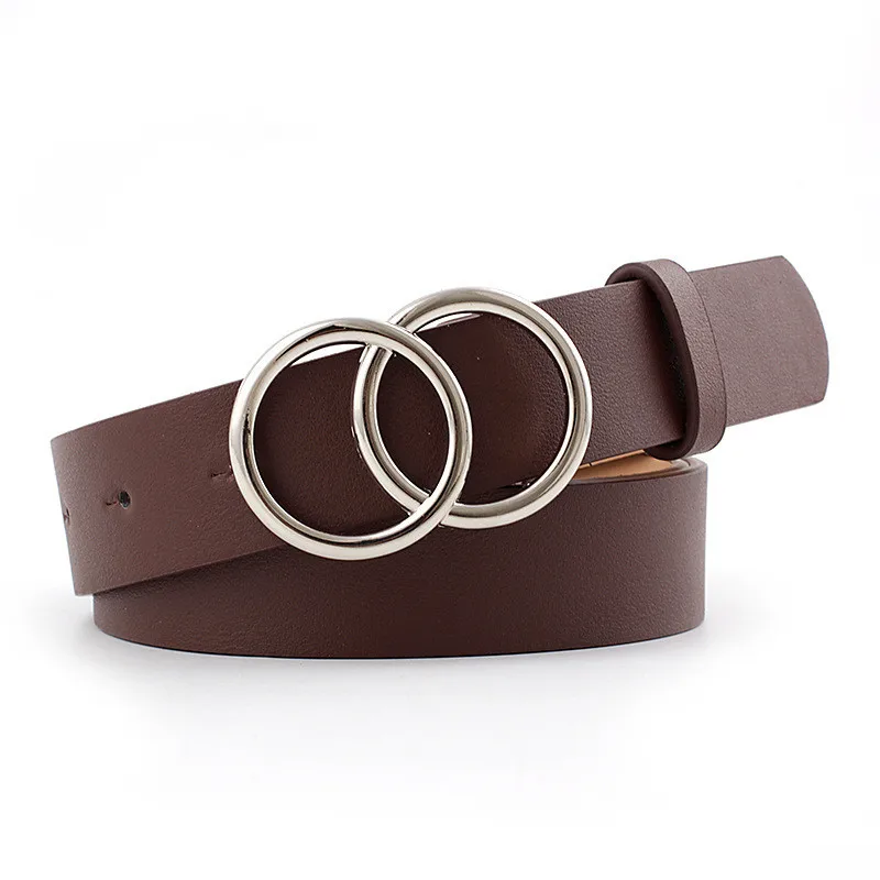 Fashion Leather Waist Belt For Jeans Double Ring Buckle Ladies Belt For Dresses Black White Brown Women Belt Wild Waistband