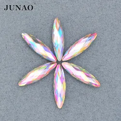 JUNAO 100pcs 4x15mm Crystal AB Resin Horse Eye Flatback Rhinestones Glue on Glitter Crystal Strass Scrapbook Beads for Garments
