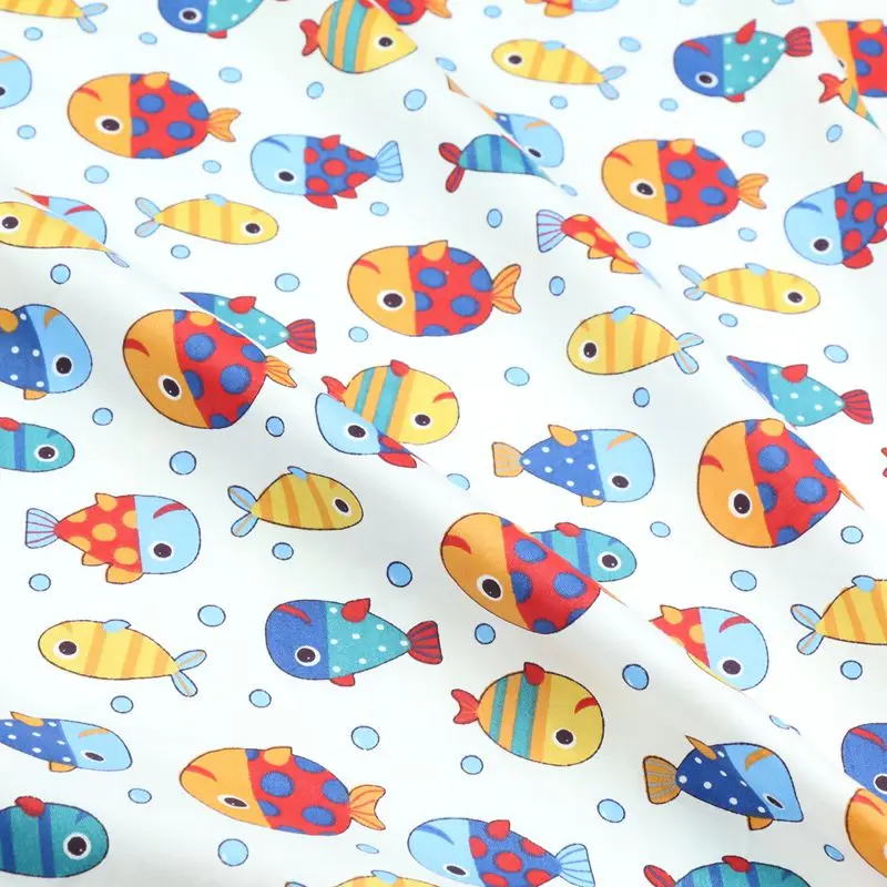 Syunss Anime cartoon Fish Printed Cotton Fabric DIY Tissue Patchwork Telas Sewing Baby Toy Bedding Quilt Tecido The Cloth Tilda