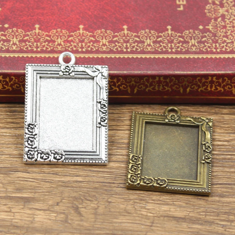 

2pcs Cabochon Base Fit Setting 25x18mm Inner Size Antique Bronze Silver Color Rectangle Photo Frame DIY Jewelry Making Findings