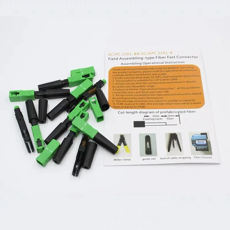 SC/APC ftth Быстрый коннектор, верхний наконечник, в пределах 100 дБ SM, быстрая сборка, полевой оптоволоконный коннектор ELINK, шт.