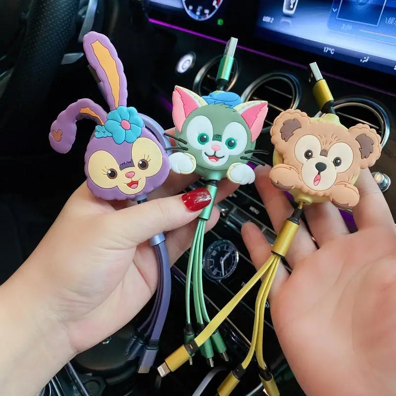 Disney Duffy Bear One-to-one Three-in-one Car Data Cable Charger Multi-function Car Fast Charger for IPHOEN Type-c Android