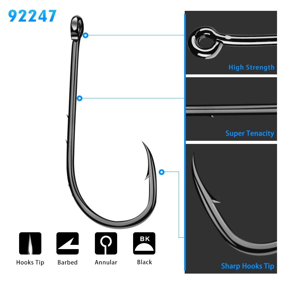 Proberos Brand Fishing Hook, Fishhooks, Black Color, Big Jig, Treble Hooks, 1 #-6 #, 50Pcs