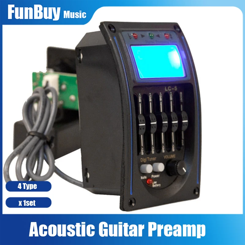 Equalizador embutido para violão, sistema de captação, 5 bandas, eq, preamp, lcd
