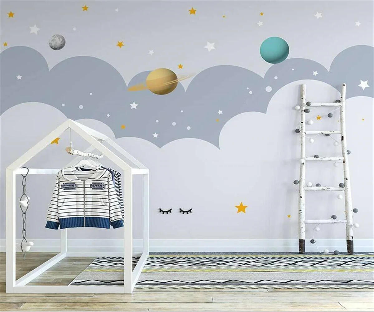 Customize any size 3d wallpaper Nordic hand-painted rainbow children's room starry sky background wall decoration mural