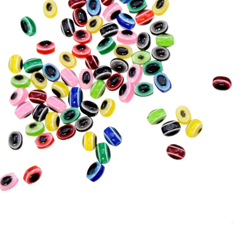 MIAOCHI 8*6mm 10*8mm Mixed Oval Charm Evil Eye Resin Ball Spacer Beads Jewelry Making DIY