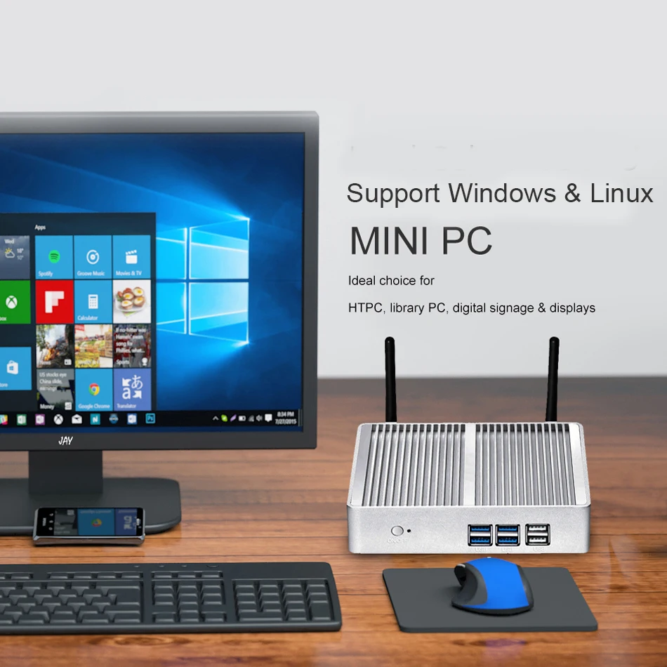 Tolibek Mini PC senza ventola HTPC Windows 10 Pro Intel Core i5 4200U Celeron DDR3L WiFi HD USB Office Descktop Computer Office Minipc