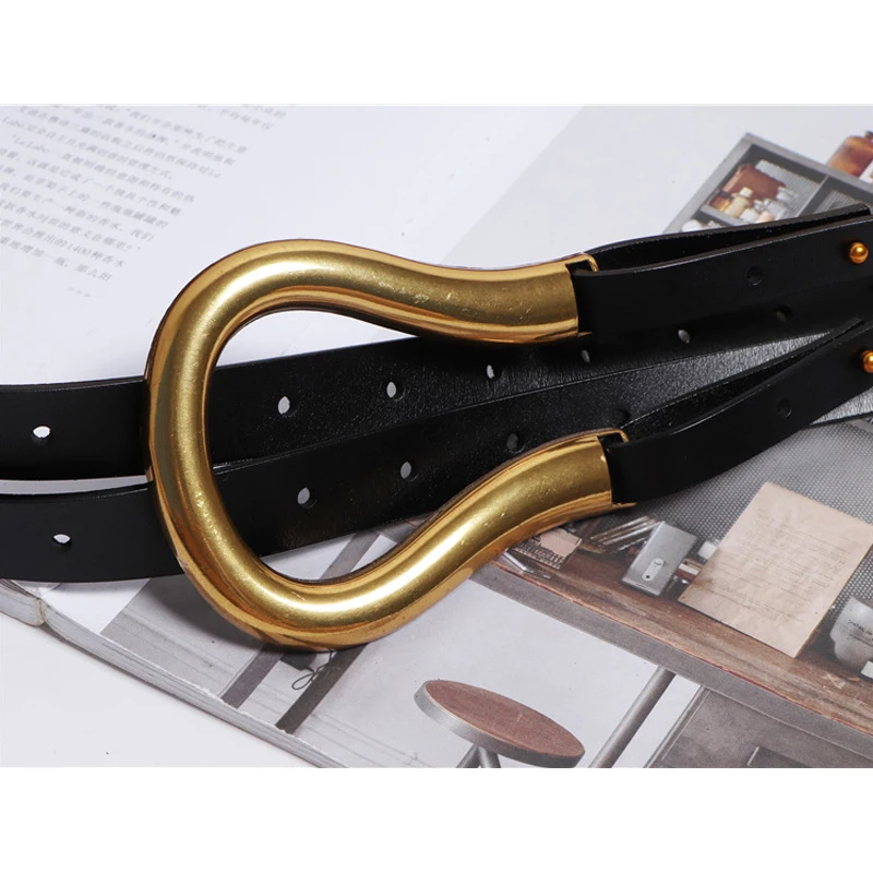 Designer Belts For Women High Quality Luxury Brand Genuine Leather Long Knot Waistband Big Metal Green Corset Belt Dress Woman