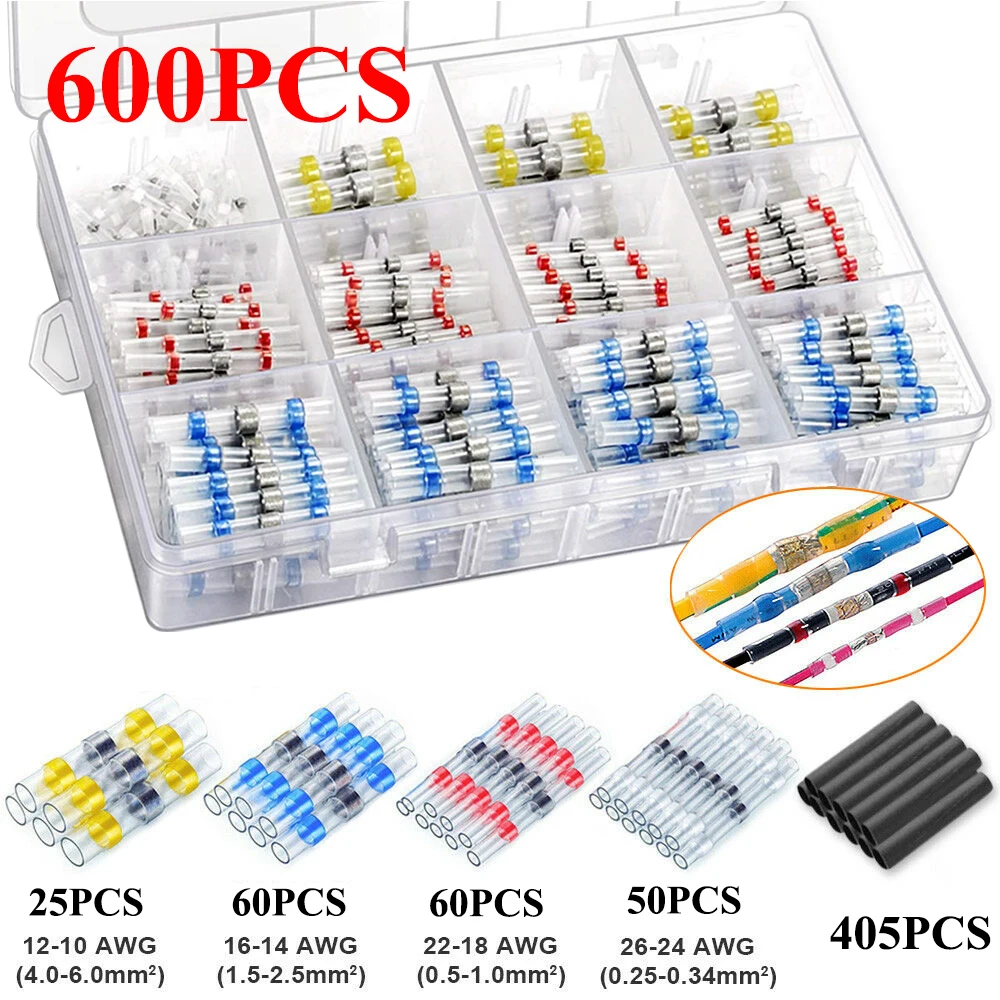 300/600/800Pcs Solder Seal Wire Connectors Kit, Heat Shrink Butt Connectors Waterproof and Insulated Electrical Wire Terminals