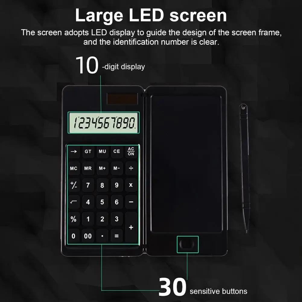 Calculator Digital Writing Tablet Long Standby Time Ultra-thin Solar Scientific Calculator Foldable LCD Drawing Pad for Office