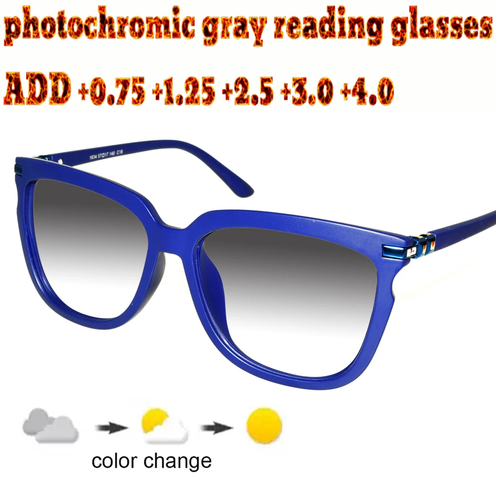 

Photochromic Gray Reading Glasses Rectangular Ultralight Trend High Quality Fashion Men Women+1+1.5 +1.75 +2.0 +2.5 +3 +3.5 +4