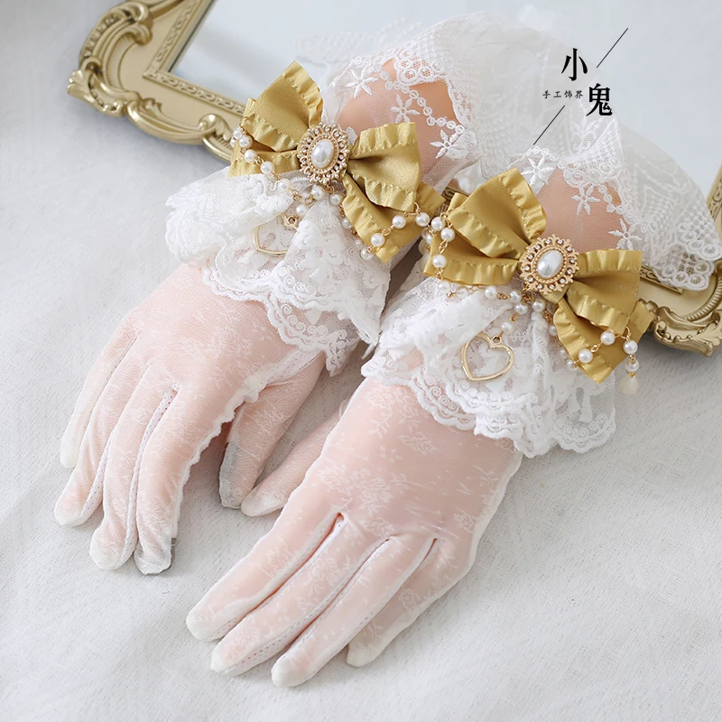 Original Design Lolita Lace Bow Bead Necklace Elegant Retro Lolita Gloves