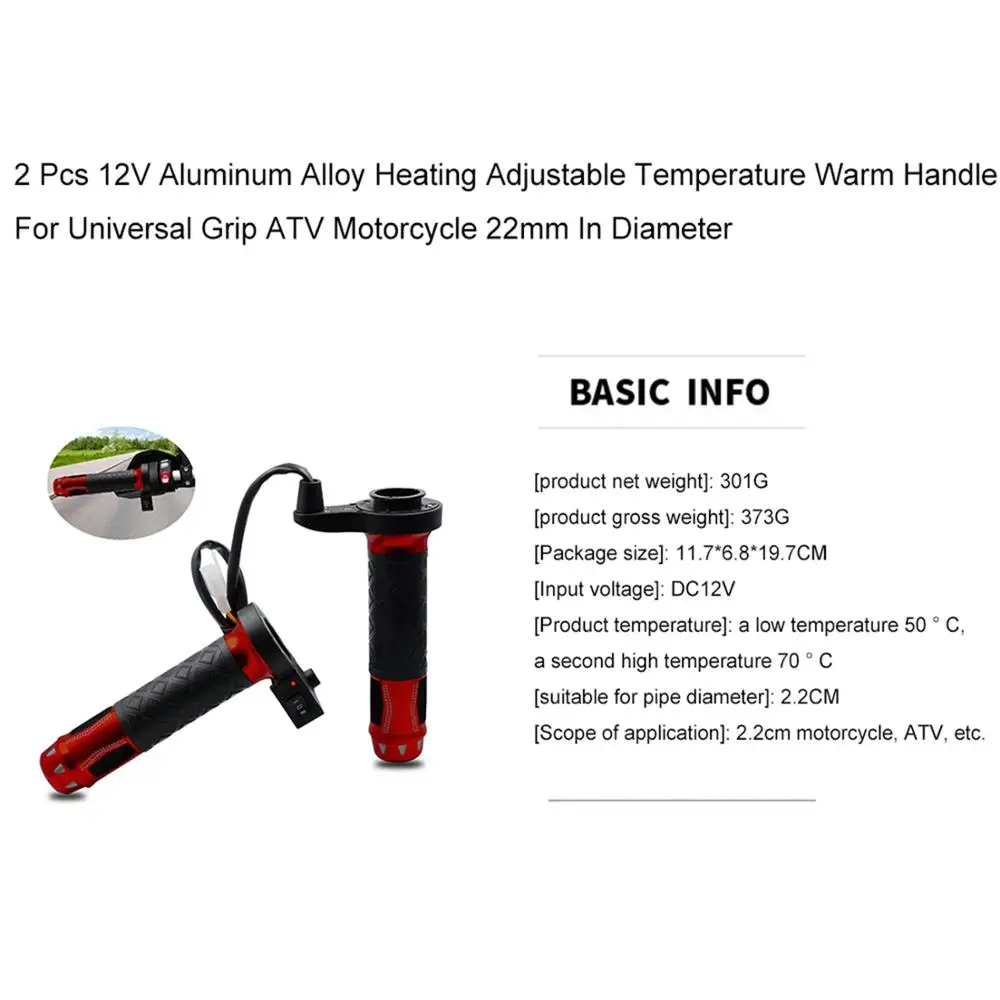 2 Pcs 12V Aluminum Alloy Heating Adjustable Temperature Warm Handle For Universal Grip ATV Motorcycle 22mm In Diameter