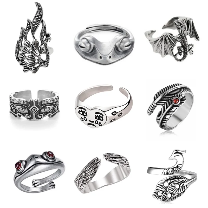 Retro Peacock Frog Ring Men Women Fashion Alloy Rings Animal Wings Hip Hop Rock Jewelry Gift Resizable Wholesale