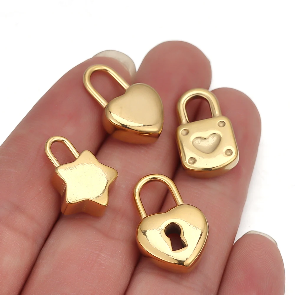 5 Stück Edelstahl Schlüsselanhänger in Goldfarbe, Paar-Anhänger, DIY-Liebhaber-Halsketten-Zubehör, Hip-Hop-Armband-Schmuckherstellung – Detail 4