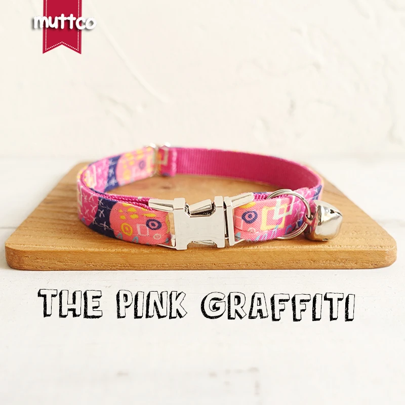 

10pcs/lot MUTTCO Retailing special self-design THE PINK GRAFFITI high quality handmade cat collar 2 sizes UCC063