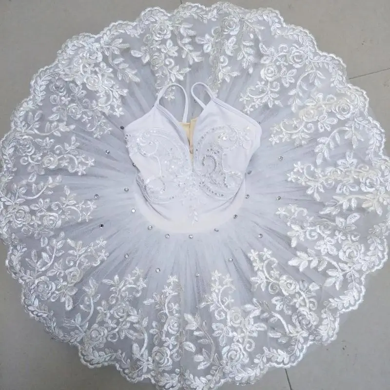 Robe de ballet professionnelle à paillettes blanches pour femmes, tutu de ballet pour adultes, vêtements de scène pour filles et enfants, olympiques