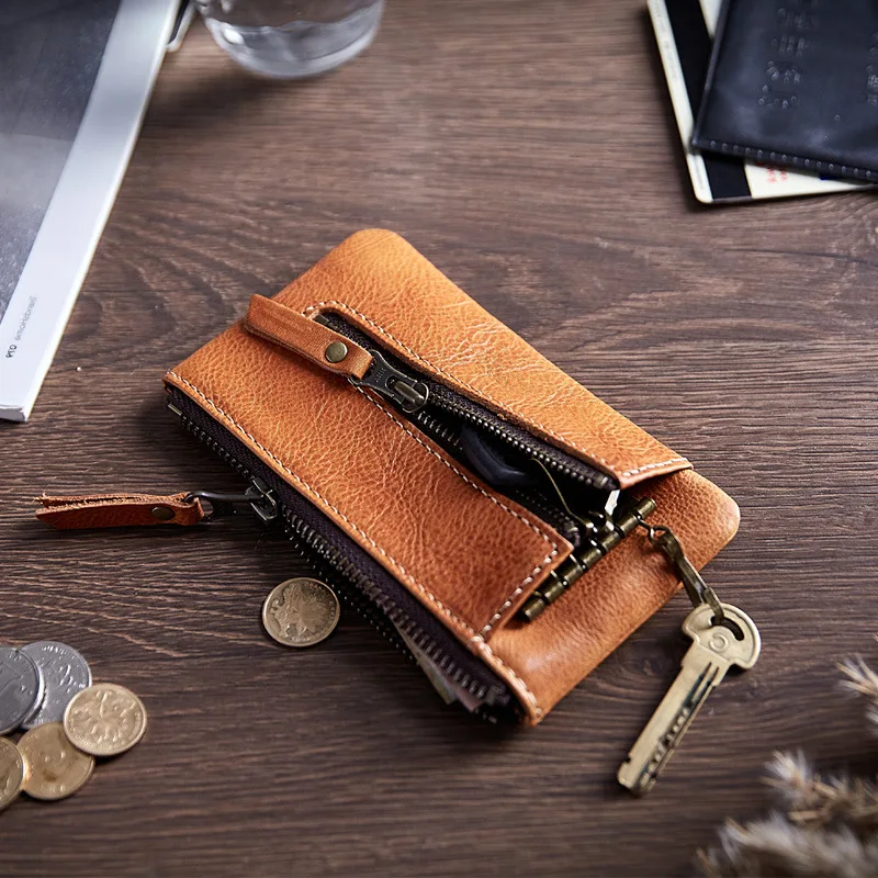 Genuine Leather Key Wallets Unisex Retro Keys Organizer Men Cowhide Key Card Holders Women Housekeeper Keychain Cover Coin Purse