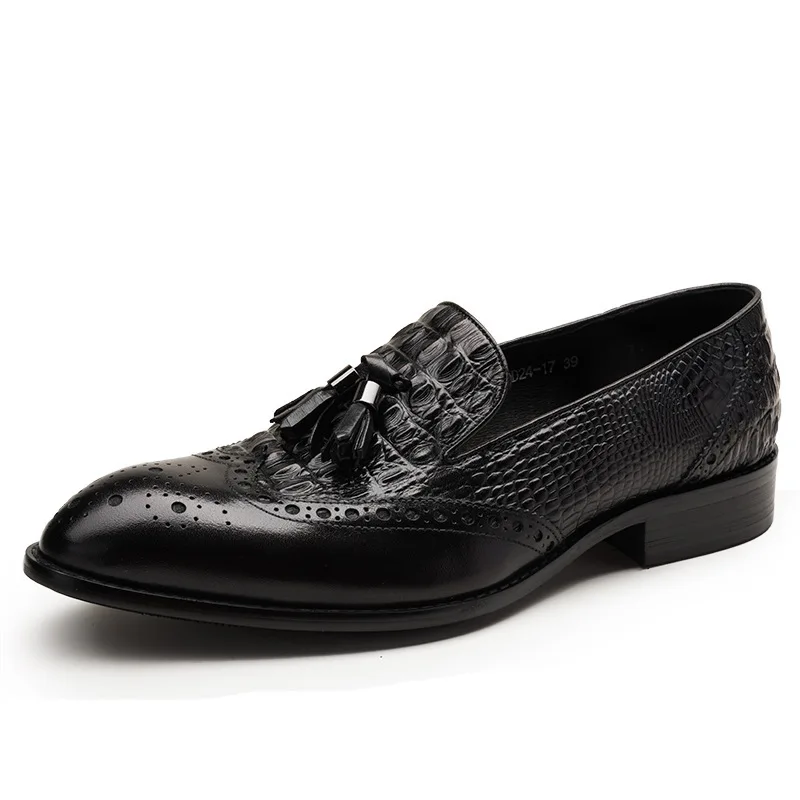 

Casual Mens Designer Loafers Shoes Genuine Leather Dress Shoes Men Wedding Shoes With Tassel Slip On Black Mocassin Homme 37-44