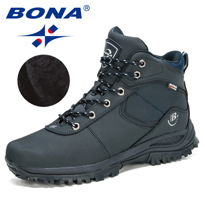 BONA-zapatos de cuero nobuk para hombre, botas de nieve cálidas, botines antideslizantes de felpa para exteriores, invierno, 2020