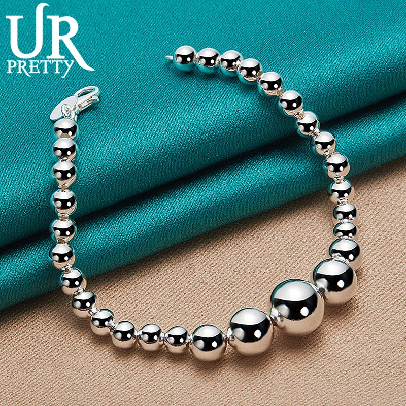 URPRETTY-pulsera de plata de ley 925 para mujer, cadena de bolas redondas y lisas, joyería de compromiso de boda