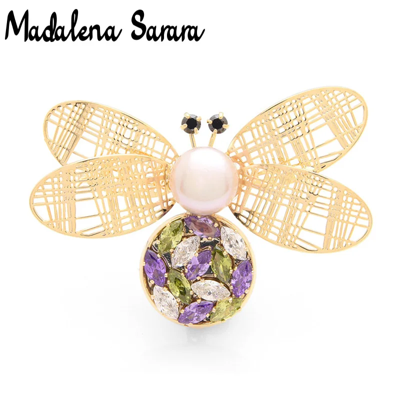 MADALENA SARARA AAAAA Cubic  Zircon Pearl Brooch Fine Eletroplated Bee Style Women Suit Brooch Pin