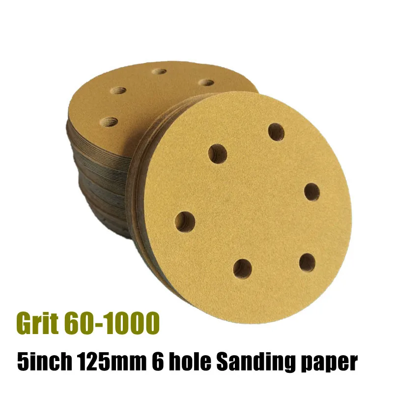 100pcs  5" 125mm Sandpaper Round Shape Sanding Discs Hook Loop Sanding Paper Buffing Sheet Sandpaper Sander Polishing Pad