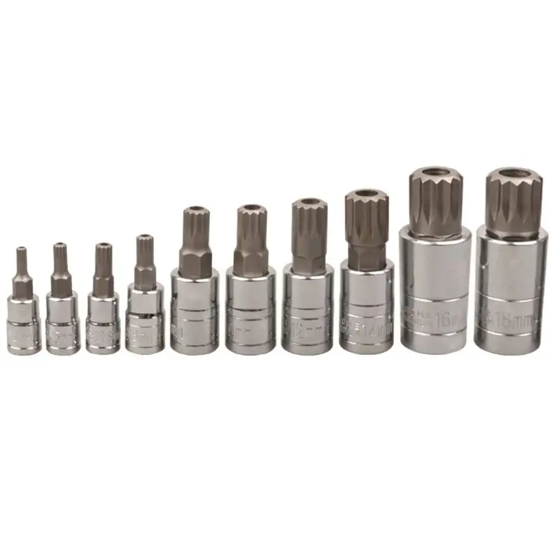 Professional 10 Pcs XZN 12 Point Triple Square Spline Bit Socket Set Tamper Proof with Case Automotive Tool Kit High Quality