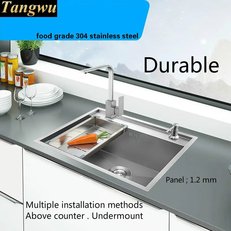 Free shipping Apartment wash vegetables standard 304 stainless steel luxury kitchen manual sink single trough 600x490 MM