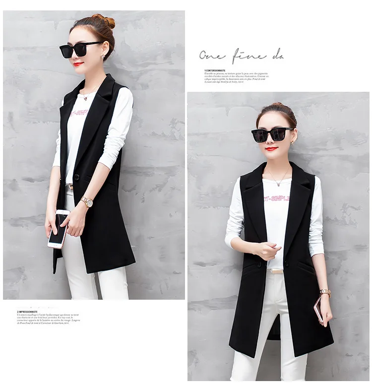 4 Colors Women Long Blazer Vest  Plus Size Sleeveless Jacket