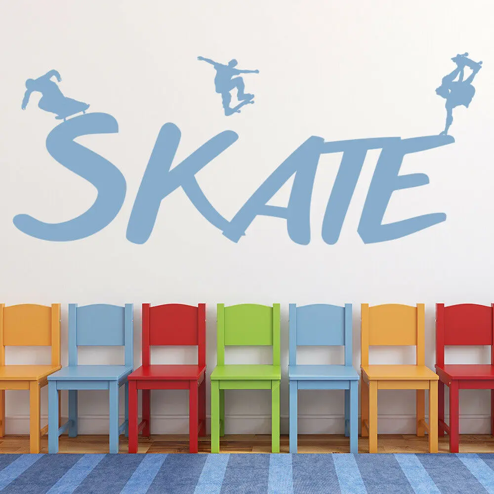 SKATE Boarding Extreme Sports Wall Decal Boy Room Vinyl Wall Sticker Decor For Gymnasium Modern Home Interior Design Art W255