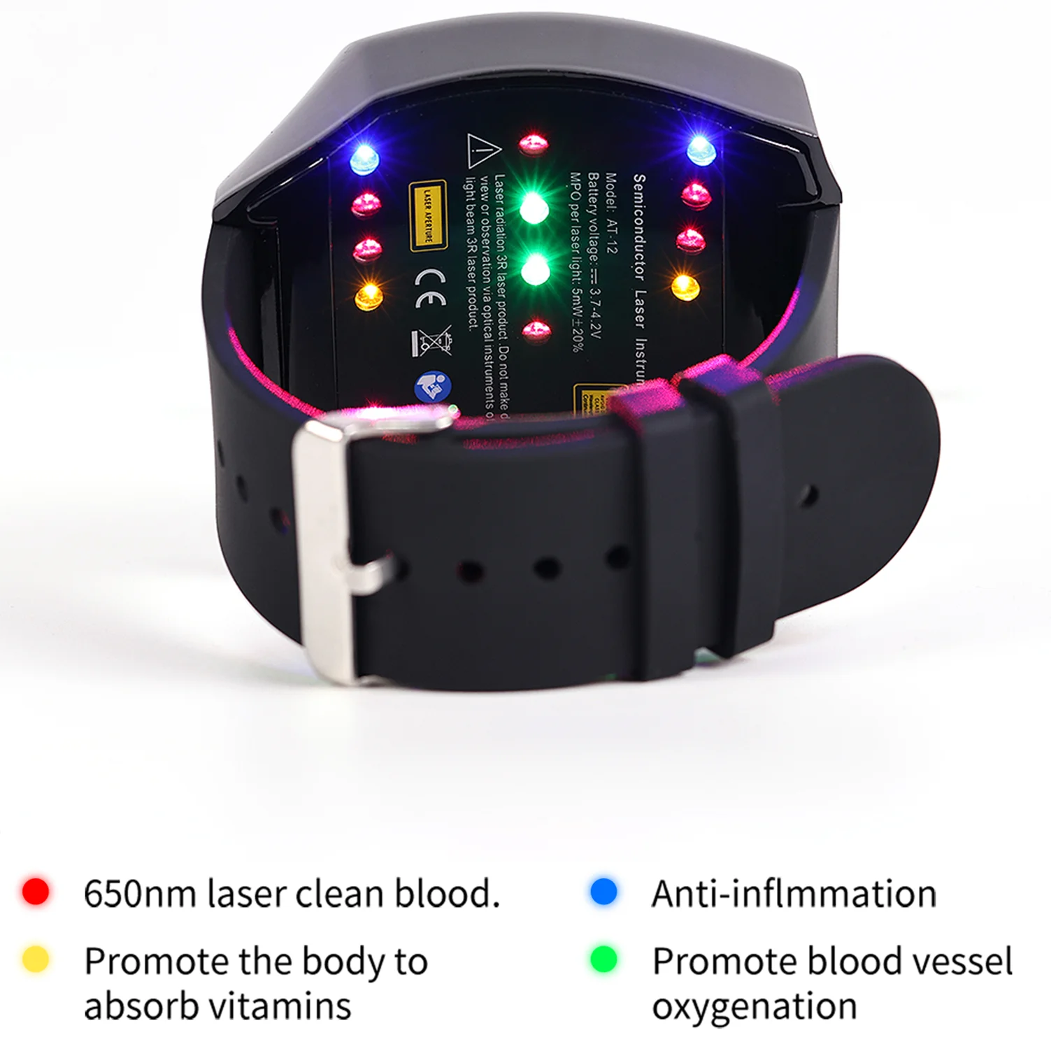 Reloj de pulsera LLLT para terapia láser, dispositivo de 650nm para tratamiento de hipertensión, Diabetes y colesterol, terapia de Sinusitis, diodo